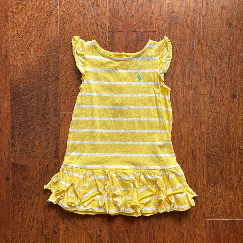 Ralph Lauren Yellow Striped Ruffle Dress | Size 18M